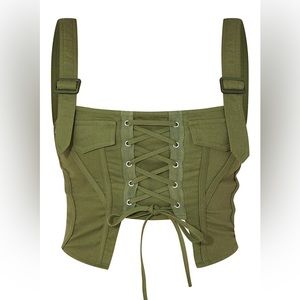 PrettyLittleThing Dark Olive Cargo Lace Up Top